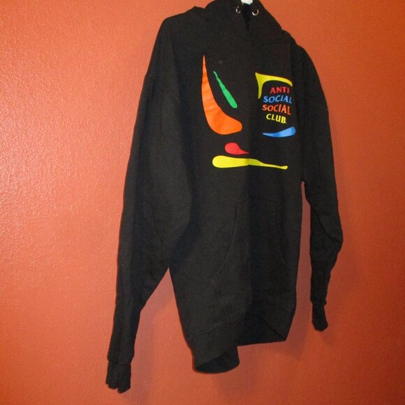 Anti Social Social Club Men Large Black Red Green Yellow Graphic Pullover Hoodie - Picture 2 of 11